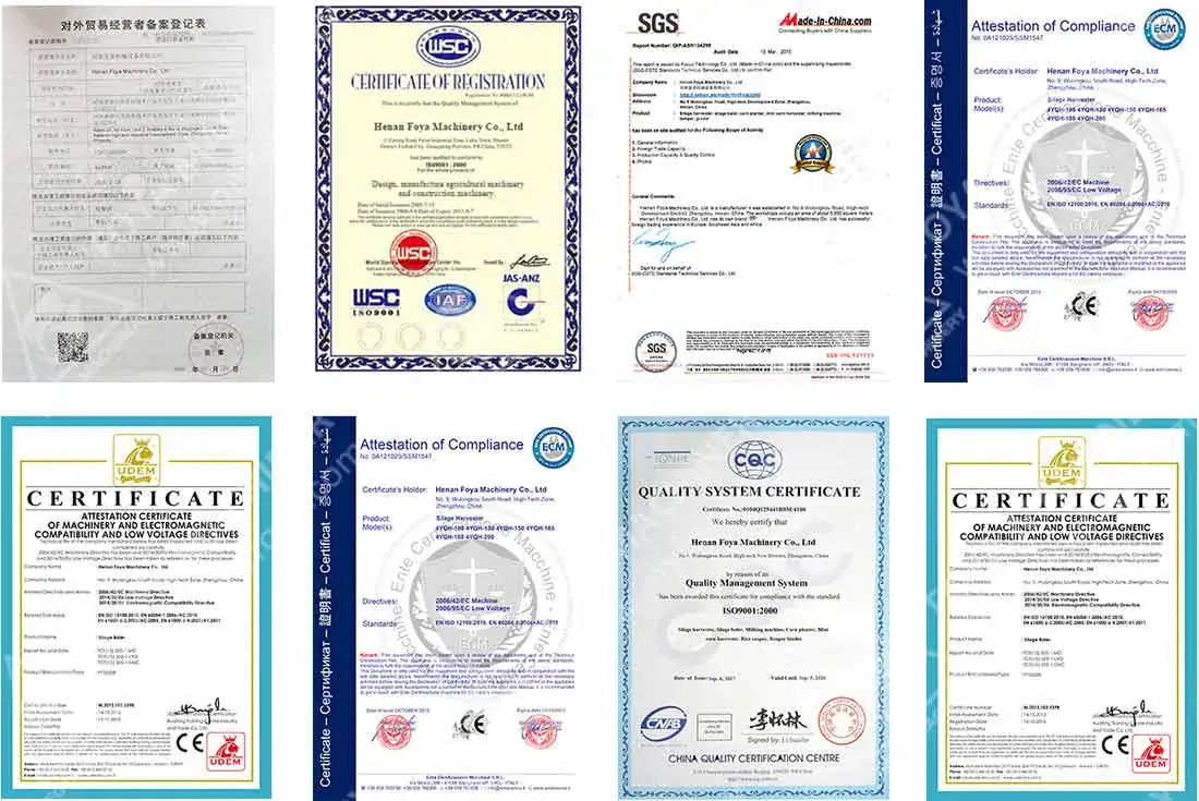 FOYA Machinery quality certificates and international certifications